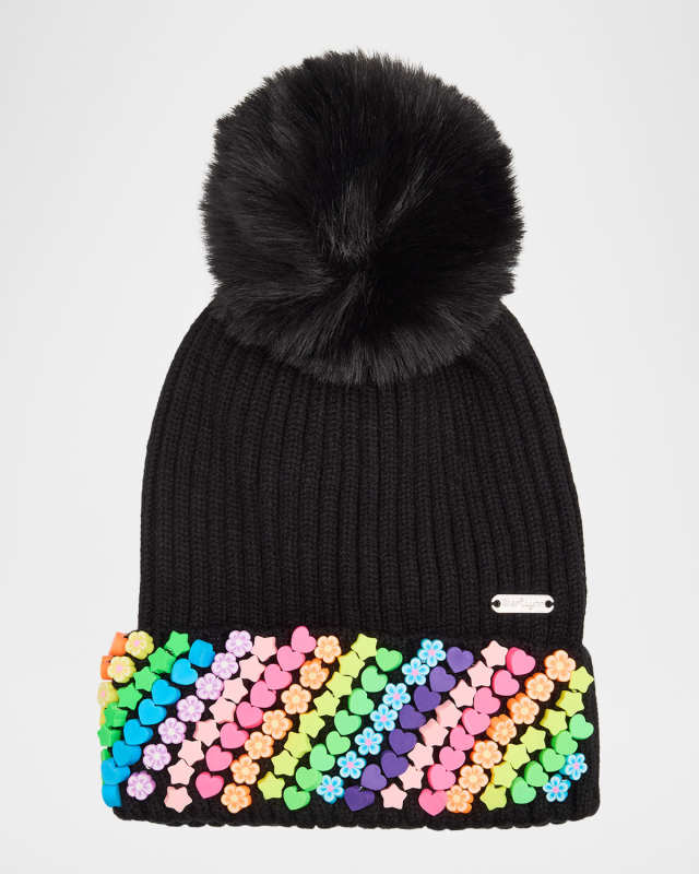 Kid's Ribbed Rainbow Charm Beanie